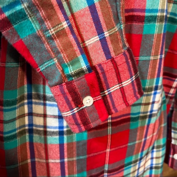 Lands' End Flannel Plaid Button Down Shirt Red Green Blue Long Sleeve Women's 10 - Picture 5 of 10